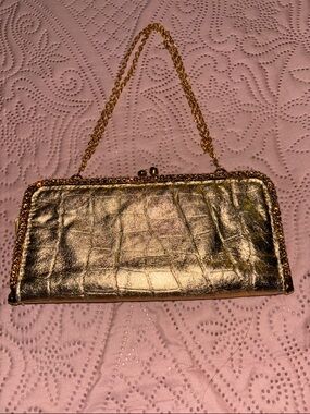 Clara Kasavina  Gold Metallic Chain-Handle Clutch - Women Bags hand made